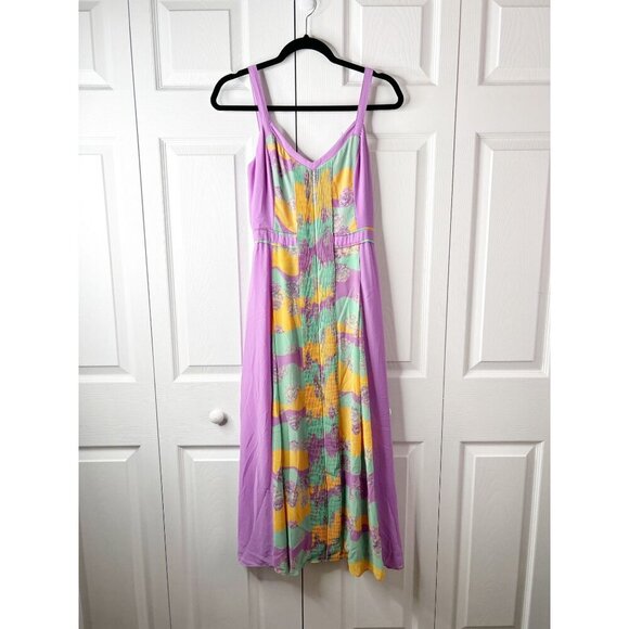 Three Floor Pastel Purple Print Sleeveless Plisse Midi Dress Women's Size 4